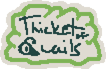 A sticker of the website logo. It reads:Thicket of Quails, with the Q being a head of a bird